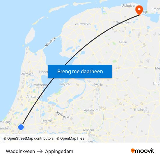 Waddinxveen to Appingedam map