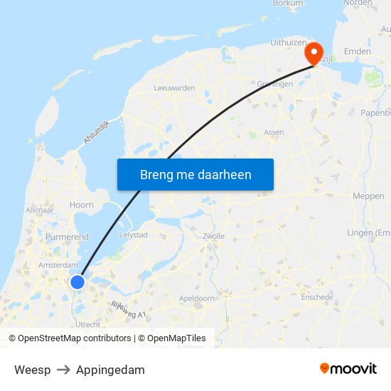 Weesp to Appingedam map