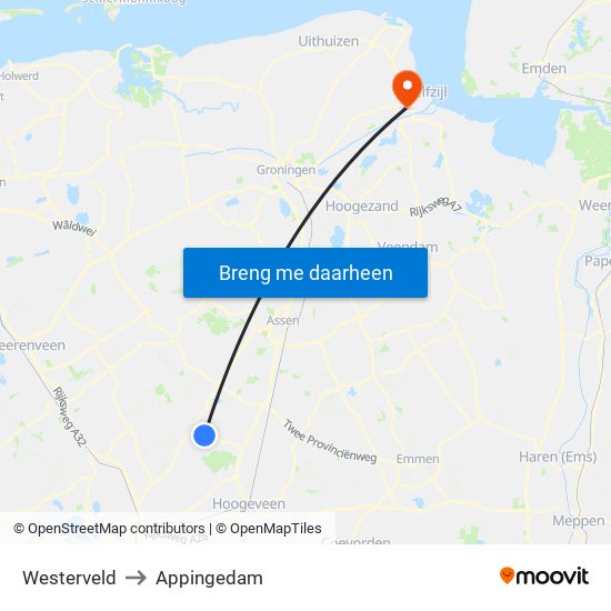 Westerveld to Appingedam map