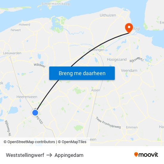 Weststellingwerf to Appingedam map