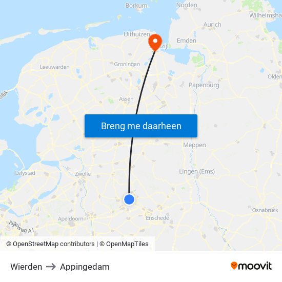 Wierden to Appingedam map