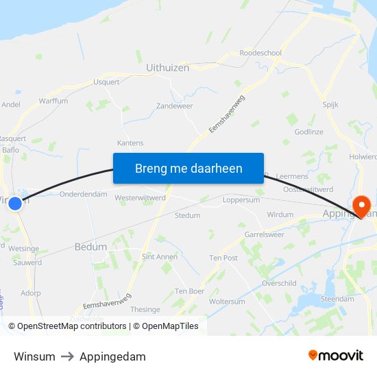 Winsum to Appingedam map