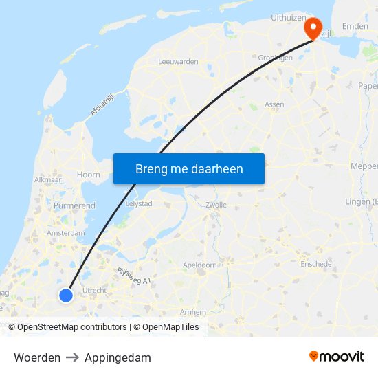Woerden to Appingedam map
