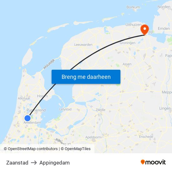 Zaanstad to Appingedam map