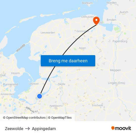 Zeewolde to Appingedam map
