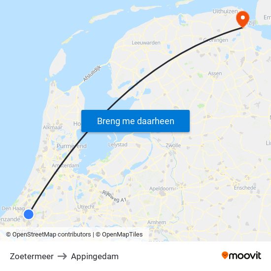 Zoetermeer to Appingedam map