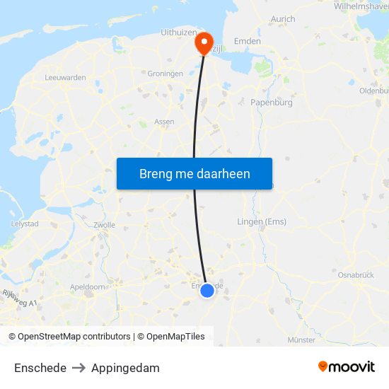 Enschede to Appingedam map
