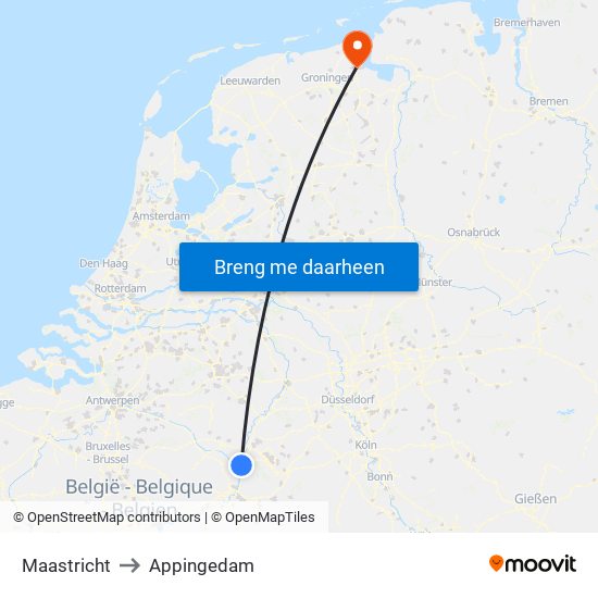 Maastricht to Appingedam map