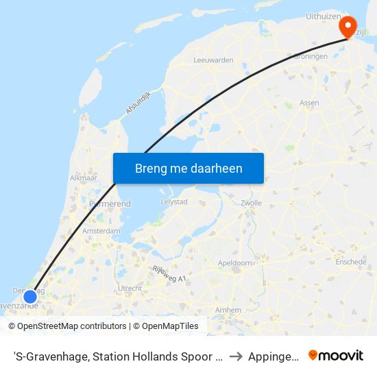 'S-Gravenhage, Station Hollands Spoor (Perron A) to Appingedam map