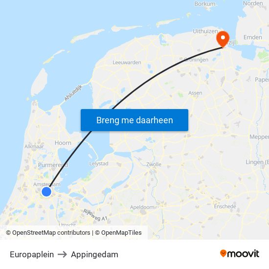 Europaplein to Appingedam map