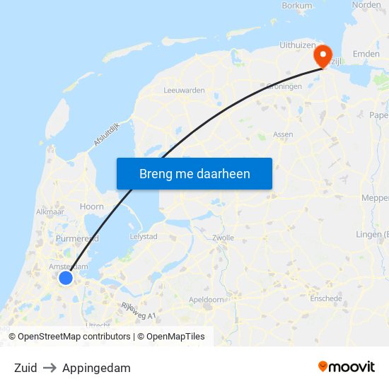 Zuid to Appingedam map