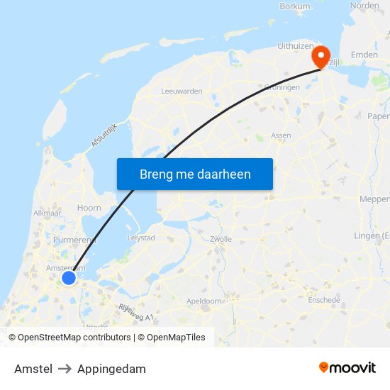 Amstel to Appingedam map