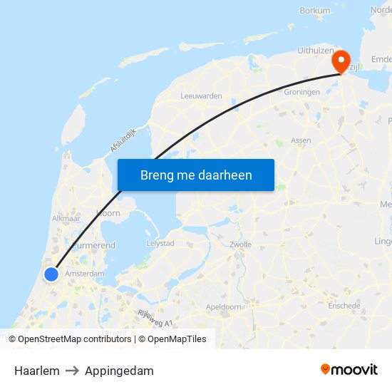 Haarlem to Appingedam map