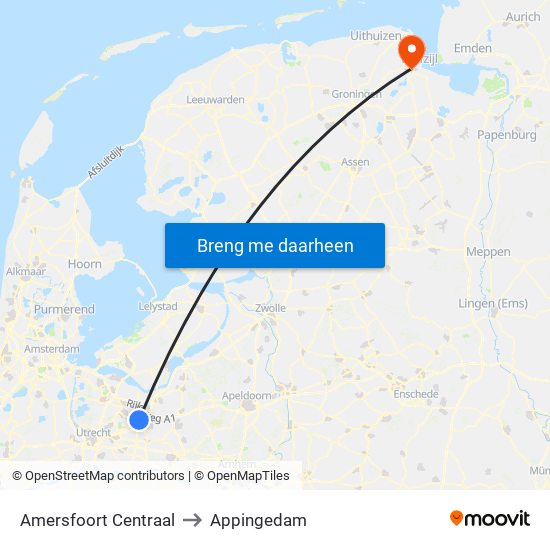 Amersfoort Centraal to Appingedam map