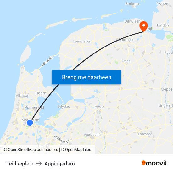 Leidseplein to Appingedam map