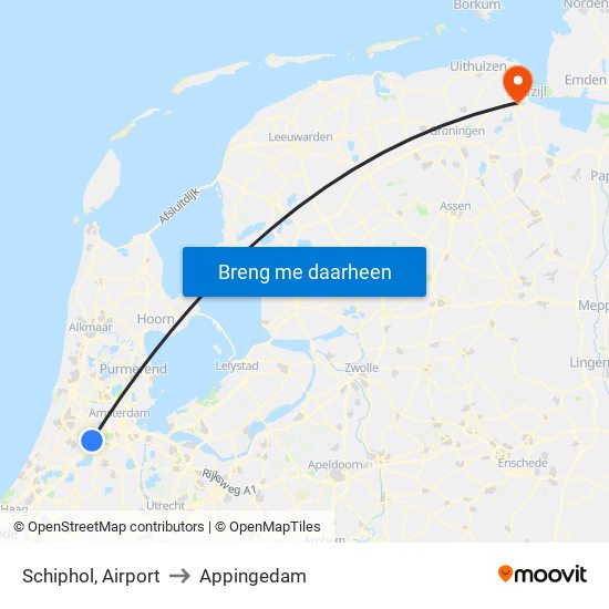 Schiphol, Airport to Appingedam map