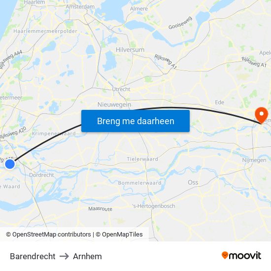 Barendrecht to Arnhem map