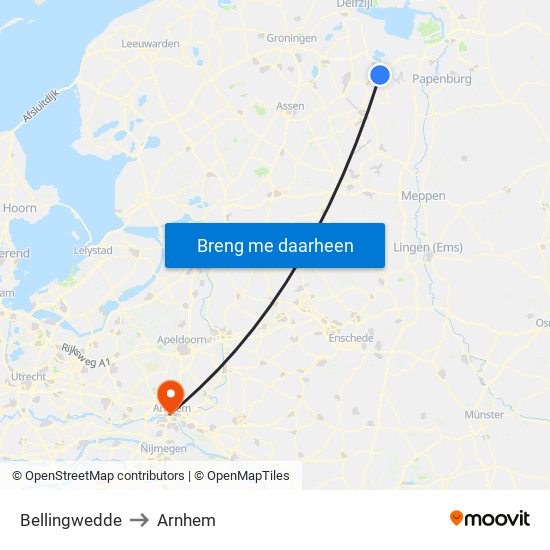 Bellingwedde to Arnhem map