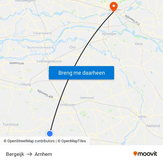 Bergeijk to Arnhem map