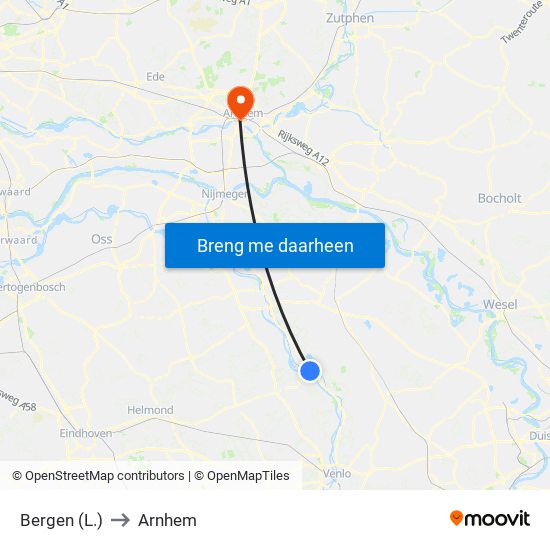 Bergen (L.) to Arnhem map