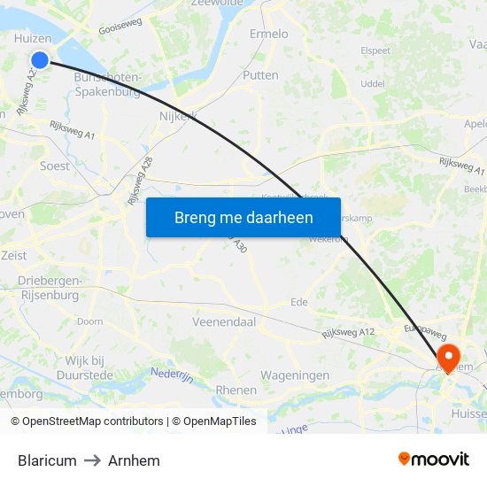 Blaricum to Arnhem map