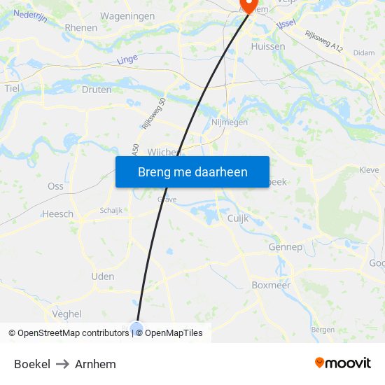 Boekel to Arnhem map