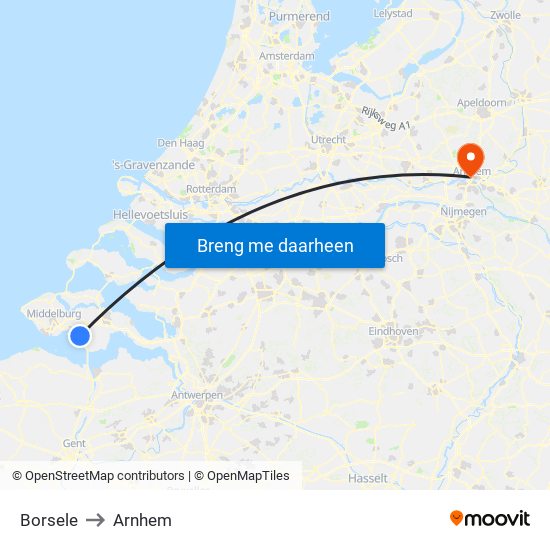 Borsele to Arnhem map