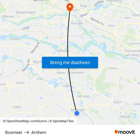 Boxmeer to Arnhem map