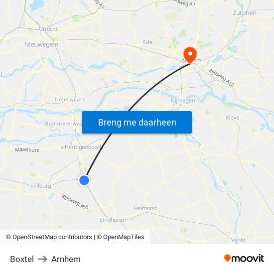 Boxtel to Arnhem map