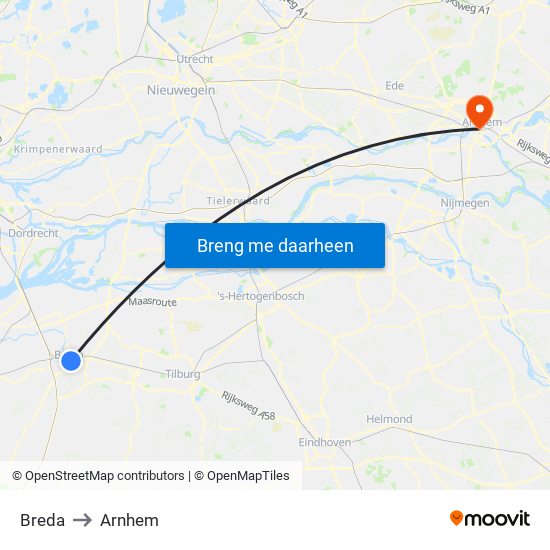 Breda to Arnhem map
