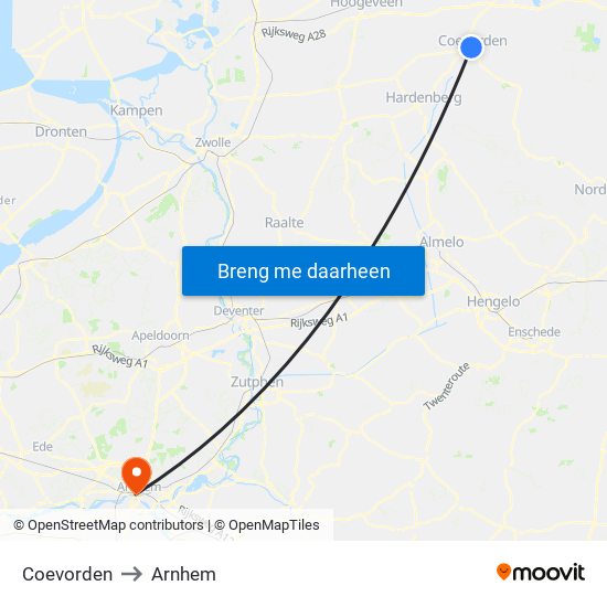 Coevorden to Arnhem map