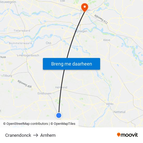 Cranendonck to Arnhem map