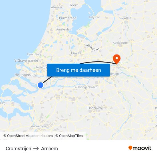 Cromstrijen to Arnhem map