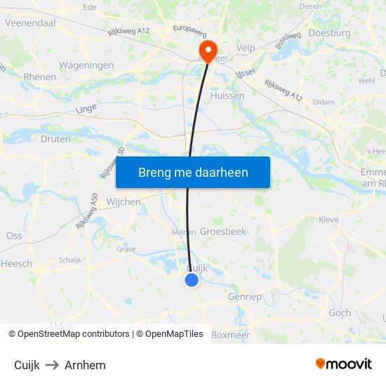 Cuijk to Arnhem map