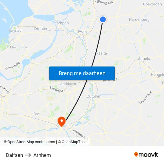 Dalfsen to Arnhem map