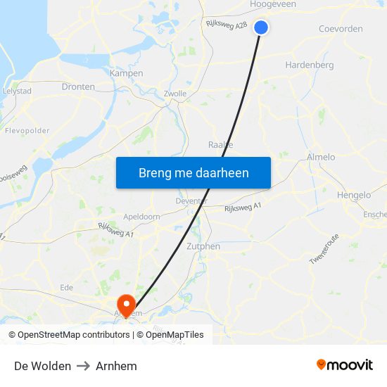 De Wolden to Arnhem map