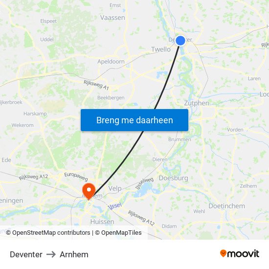 Deventer to Arnhem map