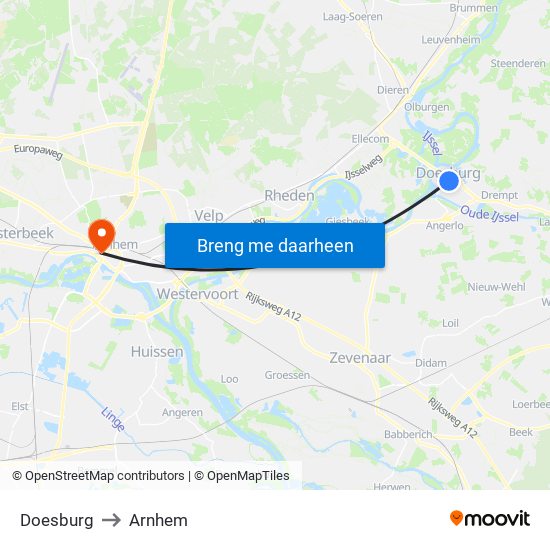 Doesburg to Arnhem map