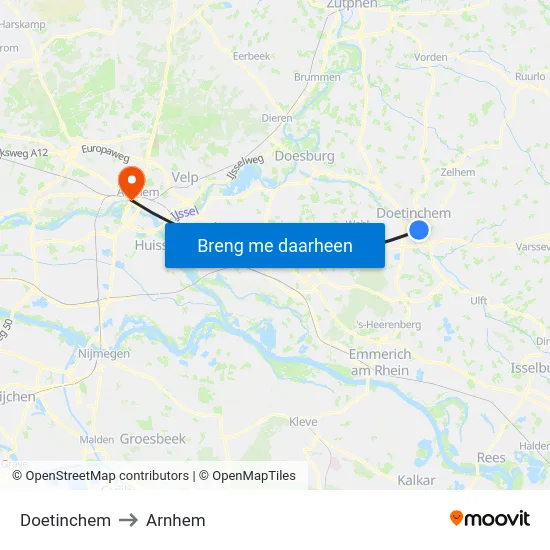 Doetinchem to Arnhem map