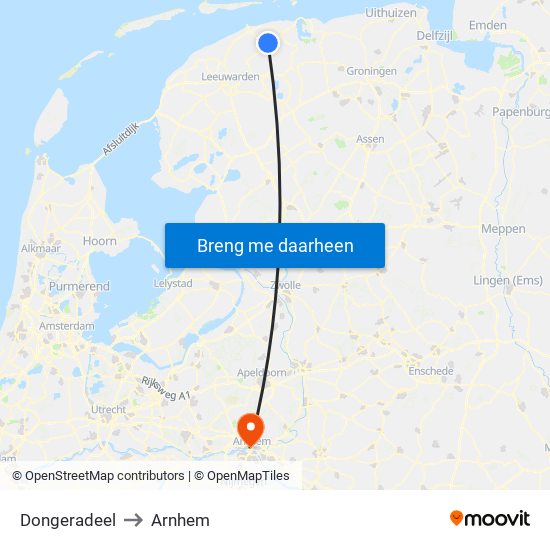 Dongeradeel to Arnhem map