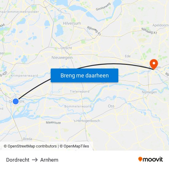 Dordrecht to Arnhem map
