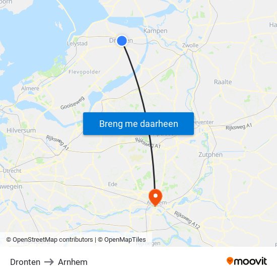 Dronten to Arnhem map