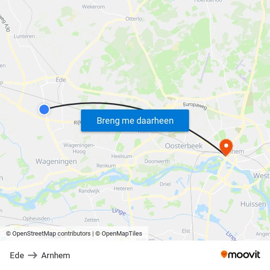 Ede to Arnhem map