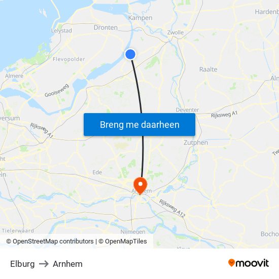Elburg to Arnhem map