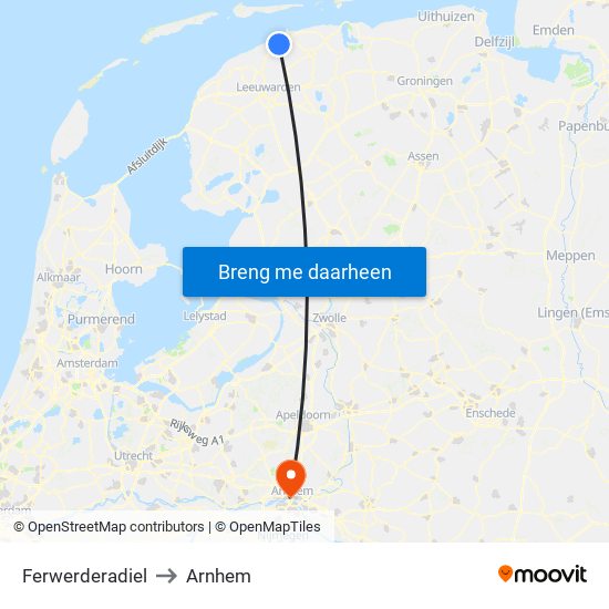 Ferwerderadiel to Arnhem map