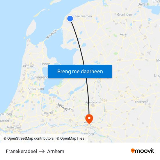 Franekeradeel to Arnhem map