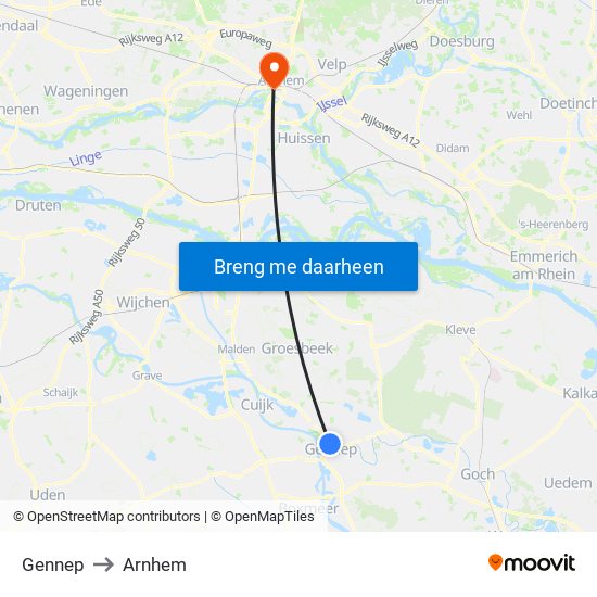 Gennep to Arnhem map