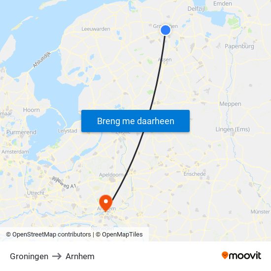 Groningen to Arnhem map