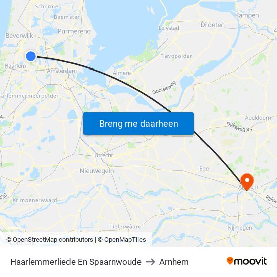 Haarlemmerliede En Spaarnwoude to Arnhem map