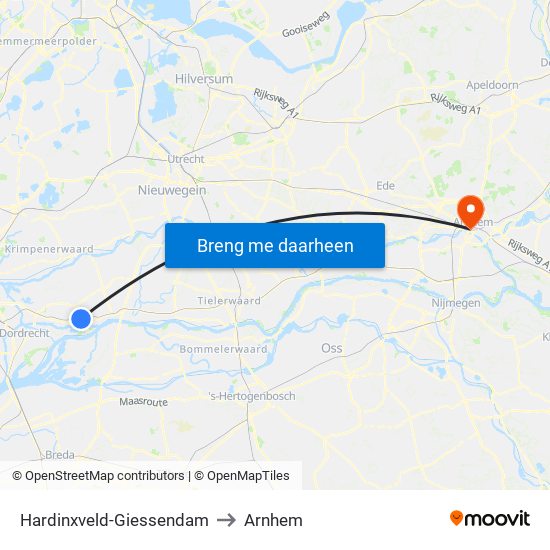 Hardinxveld-Giessendam to Arnhem map